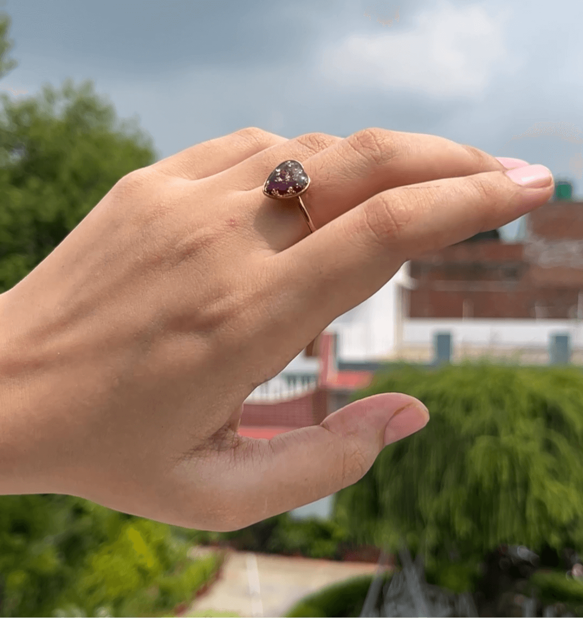 Real Rose Adjustable Stainless Steel Heart Ring - Customizable