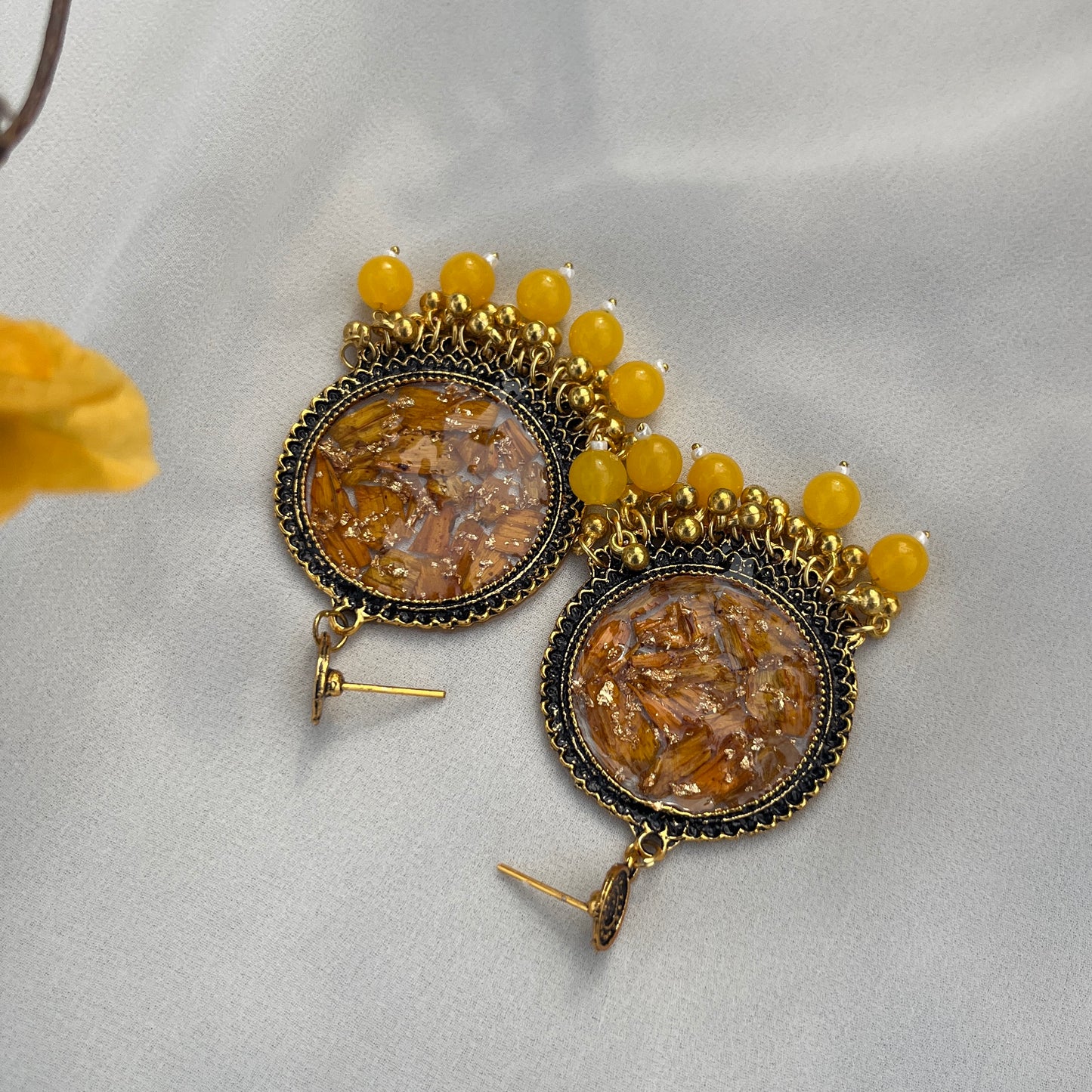 Sunflower Yellow Jhumka Earrings with Pearls | Handmade Floral Jewelry – Jeveleir