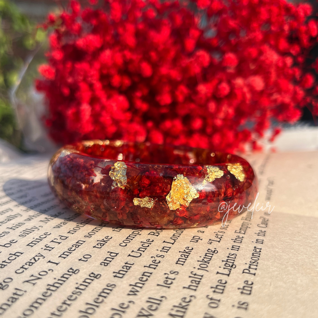 Handmade Real Rose Thick Kada (Single) | 100% Preserved Flower Bracelet for Women | Custom Resin Jewellery Gift