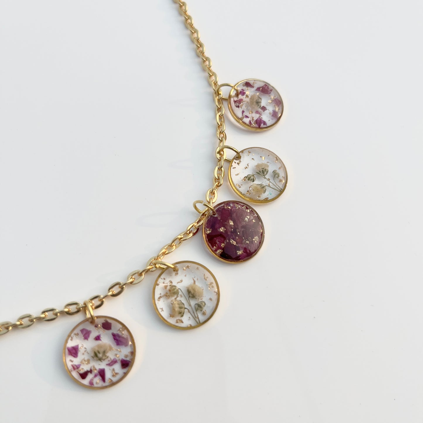 Handmade Real Flower 5 Ring Charm Anti-Tarnish Bracelet - Customizable