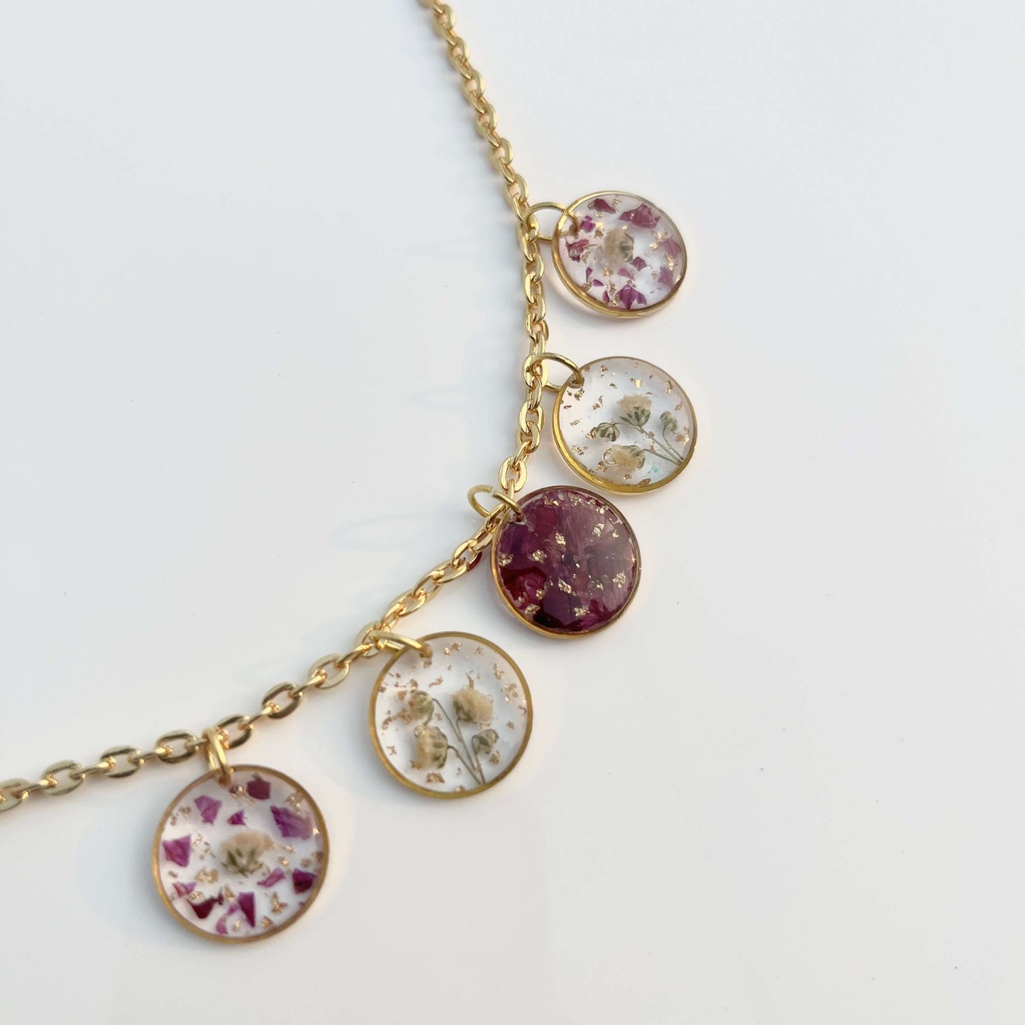 Handmade Real Flower 5 Ring Charm Anti-Tarnish Bracelet - Customizable