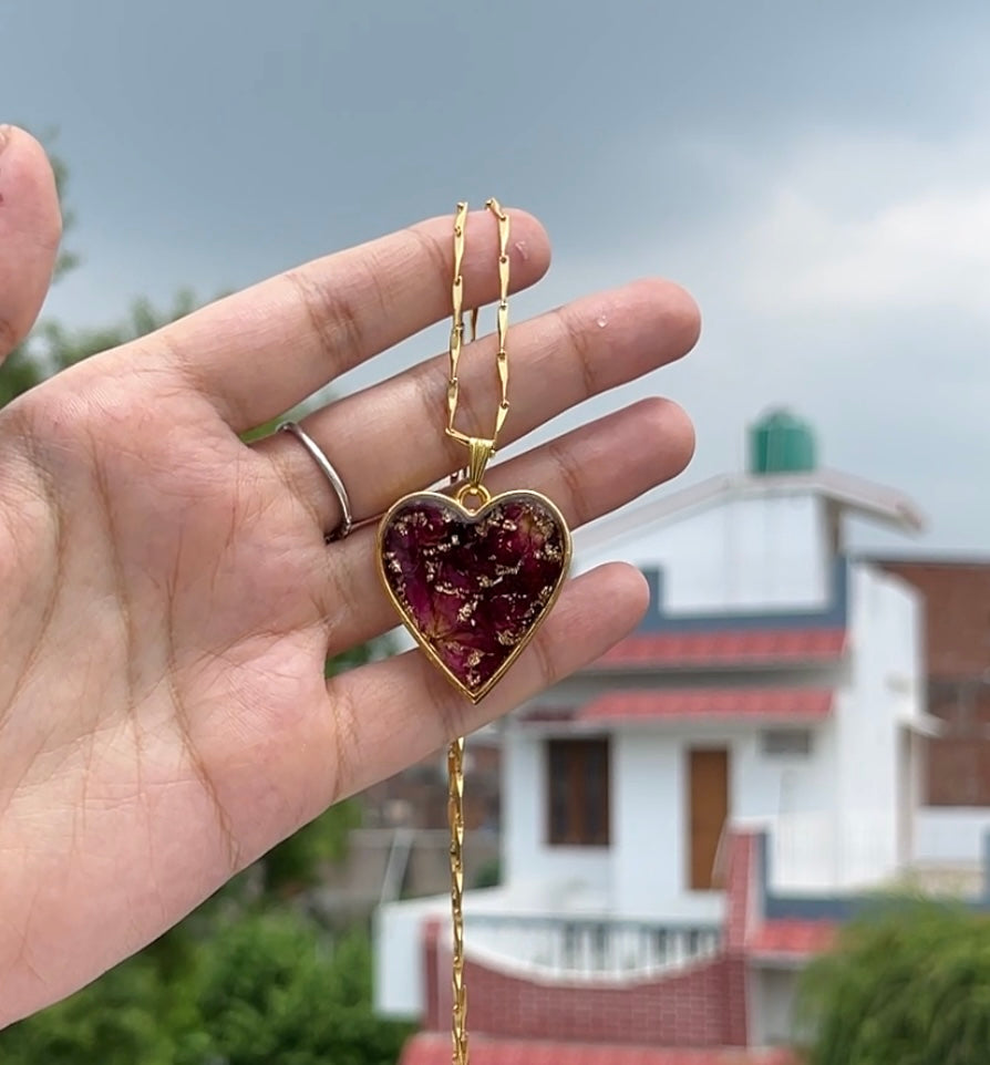 Real Rose Heart Pendant – Handmade, Anti-Tarnish Gift for Her