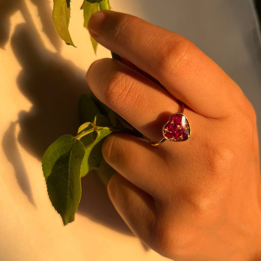 Real Rose Adjustable Stainless Steel Heart Ring - Customizable