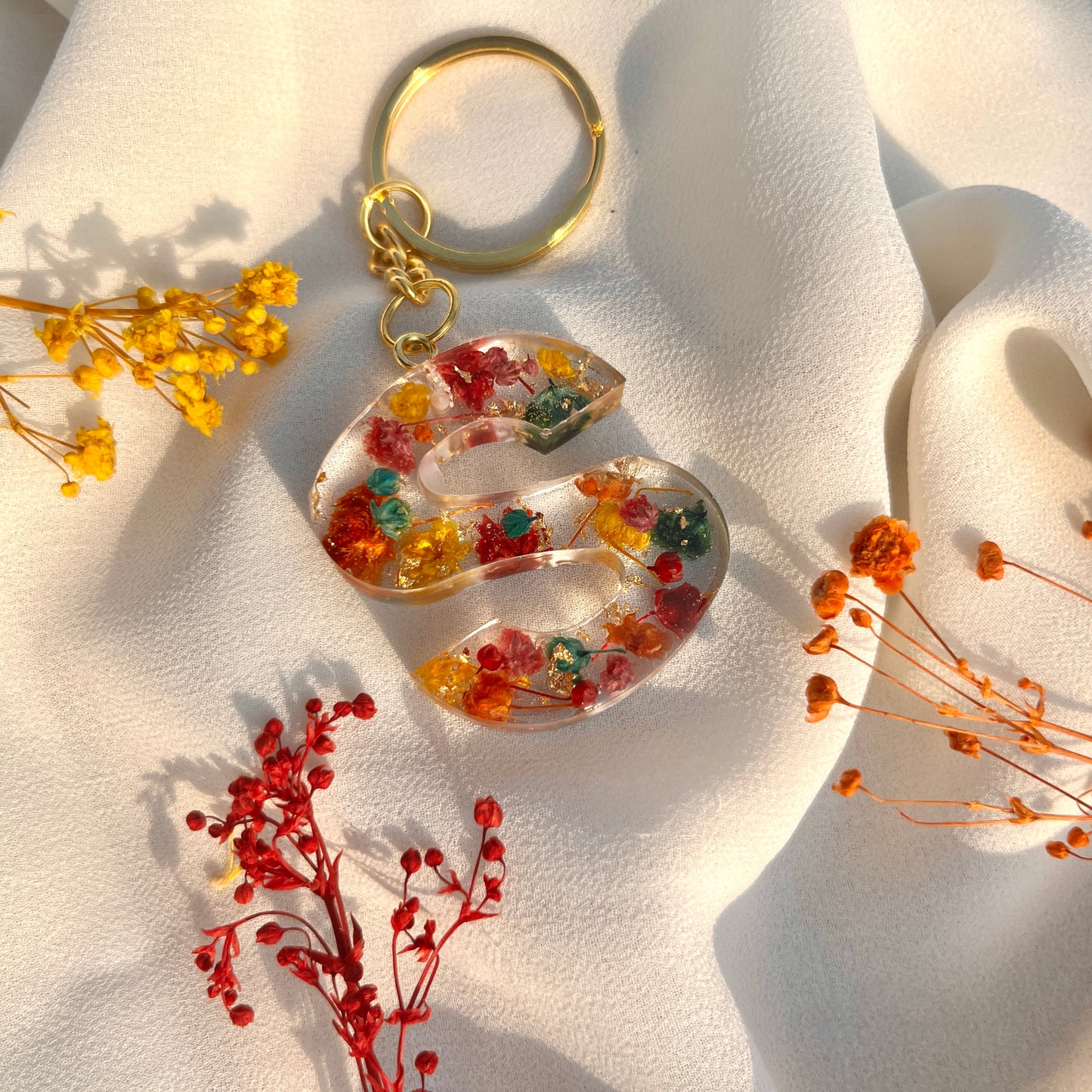 Multi Flower Initial Name Key Chain - Customise Gift For Her