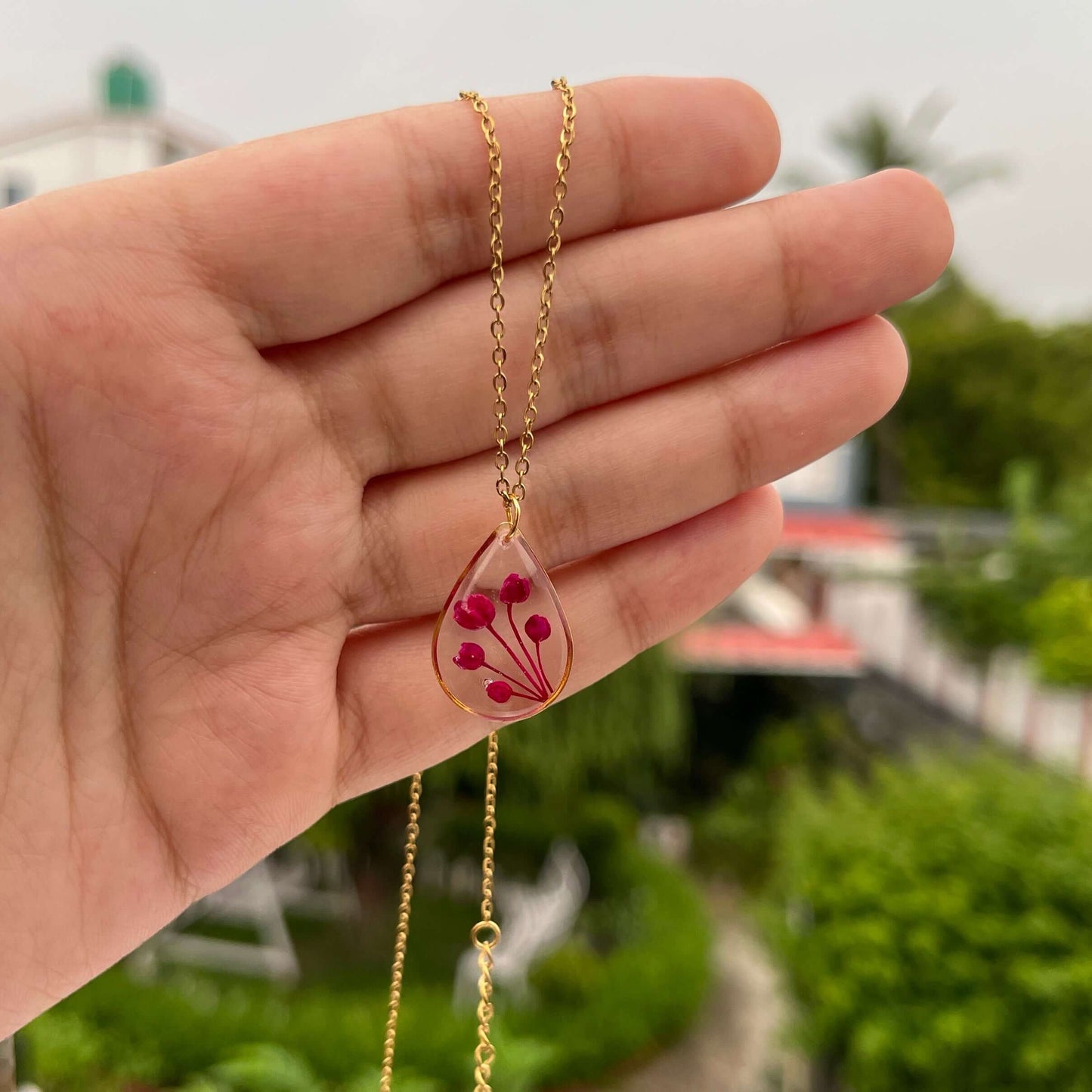 Tear Drop Minimalist Real Flower Anti-Tarnish Pendant- Customizable Gift for Her