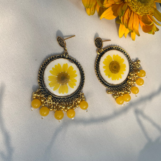 Yellow Daisy Jhumka Earrings – Handmade Real Flower Resin Floral Earrings | Jeveleir