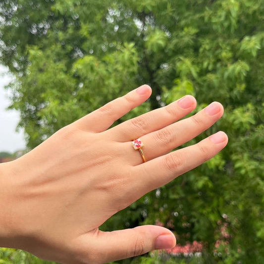 Real flower Anti-tarnish Square Adjustable Ring - Customizable