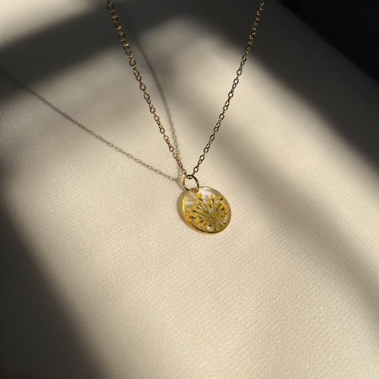 Minimalist Yellow Real Flower Anti-Tarnish Pendant- Customizable Gift for Her