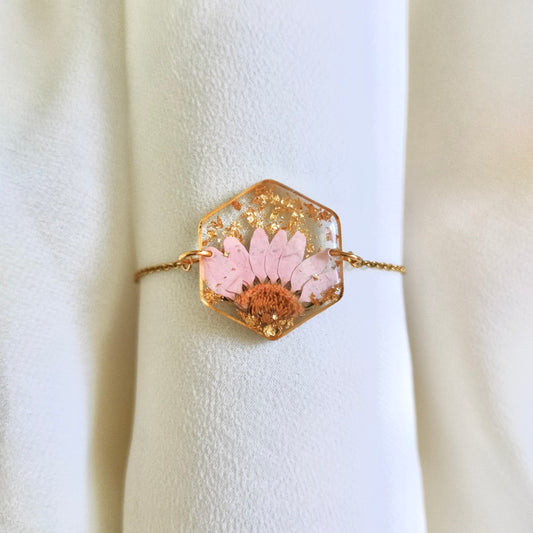 Pink Daisy Anti-Tarnish Bracelet - Customisable