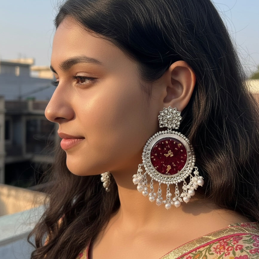 Chand Baliyan Rose Jhumka – Handmade Real Flower Resin Earrings | Valentine Gift for Her