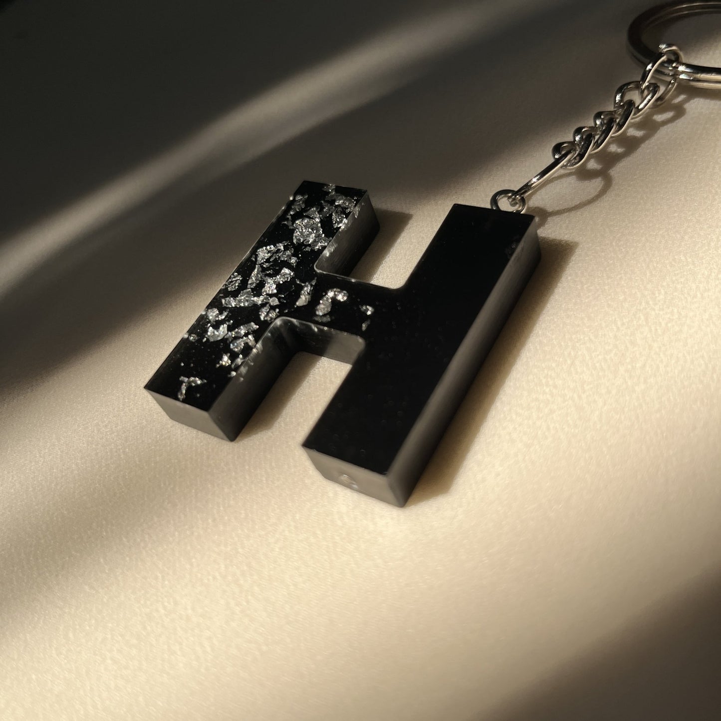 Black Initial Name Keychain White Sparkling