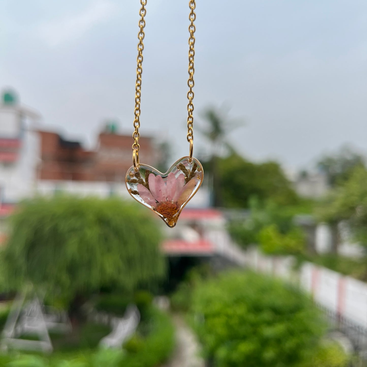 Minimalist Heart Real Flower Anti-Tarnish Pendant- Customizable Gift for Her