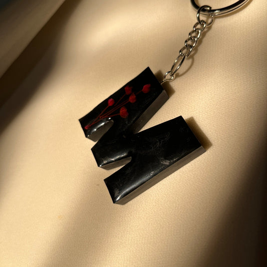 Black Initial Name Keychain
