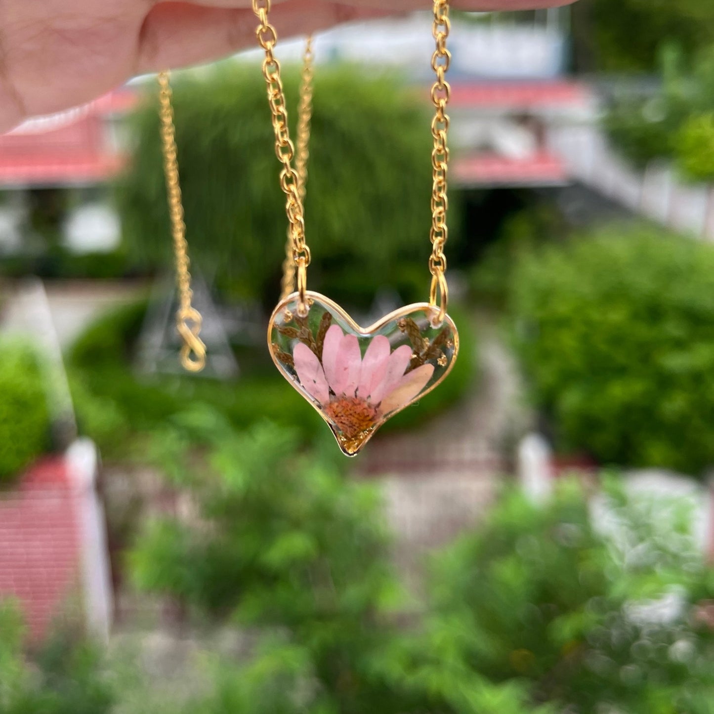 Minimalist Heart Real Flower Anti-Tarnish Pendant- Customizable Gift for Her