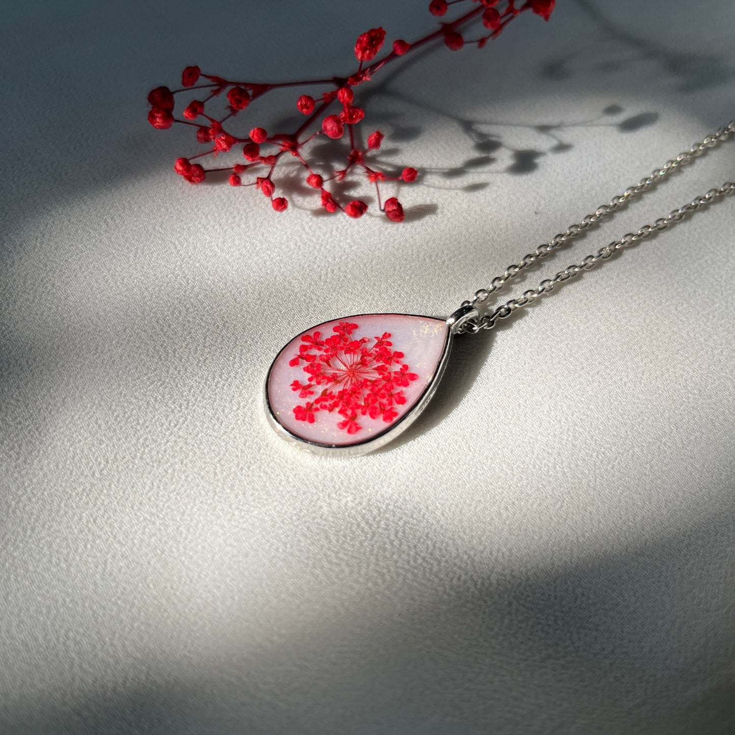 Tear Drop Red Flower Pendant for Women – Anti-Tarnish Necklace,Unique Anniversary & Birthday Present