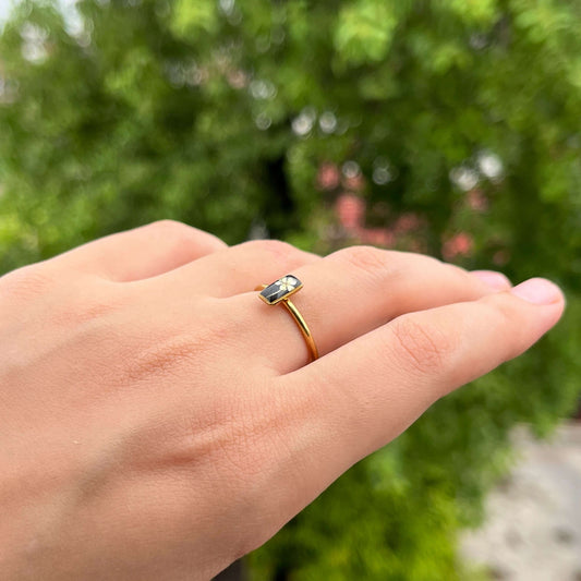 Real flower Anti-tarnish Rectangular Adjustable Ring - Customizable