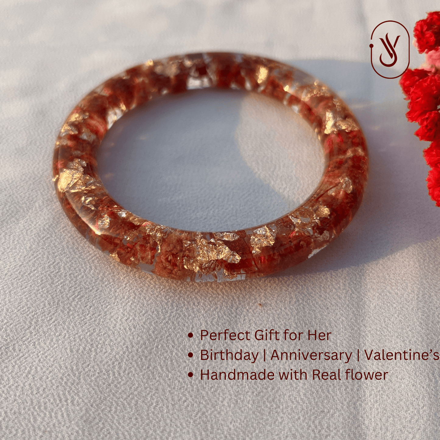 Real Red Flower Resin Bangle (Single) – Handmade & Preserved Forever