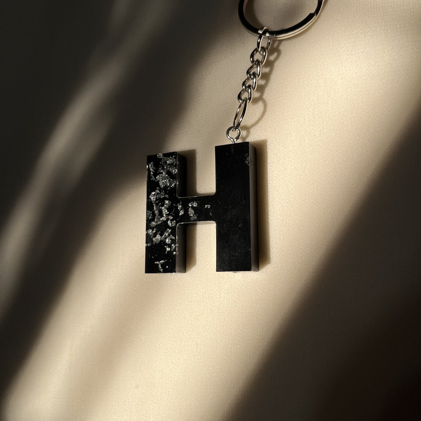 Black Initial Name Keychain White Sparkling