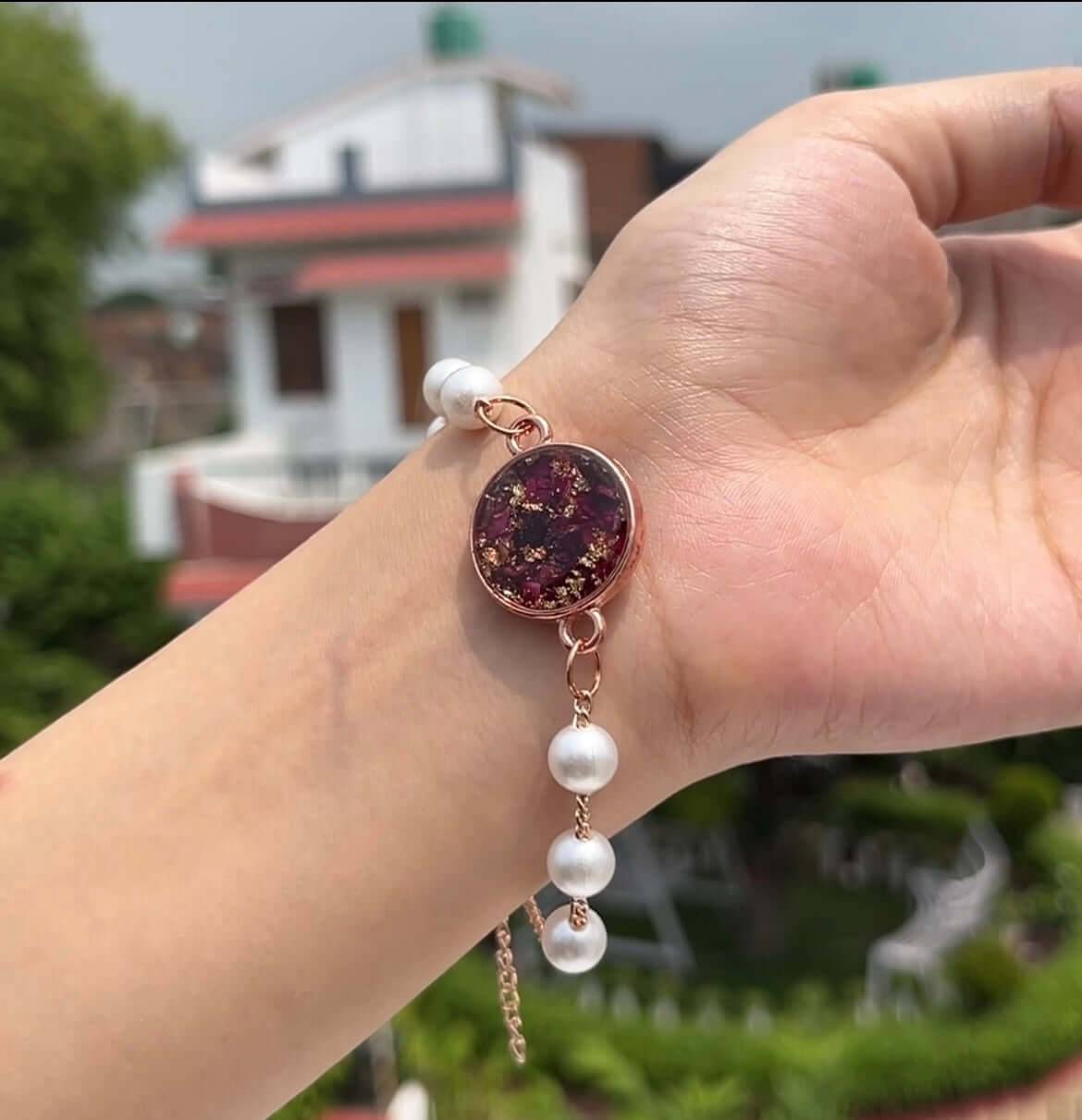 Real Rose Beads Anti-Tarnish Bracelet- Customizable