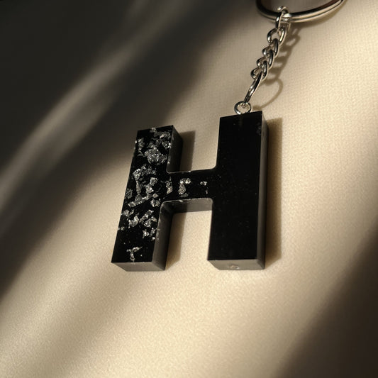 Black Initial Name Keychain White Sparkling
