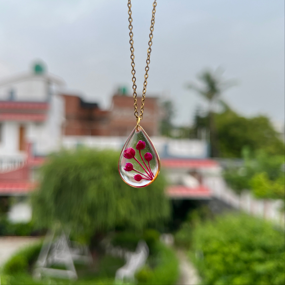 Tear Drop Minimalist Real Flower Anti-Tarnish Pendant- Customizable Gift for Her