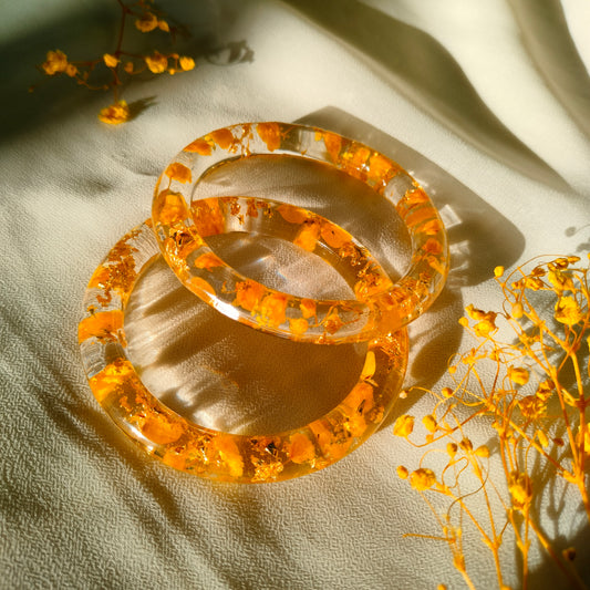 Real Yellow Flower Resin Bangles (Pair of 2) – Handmade & Preserved Forever
