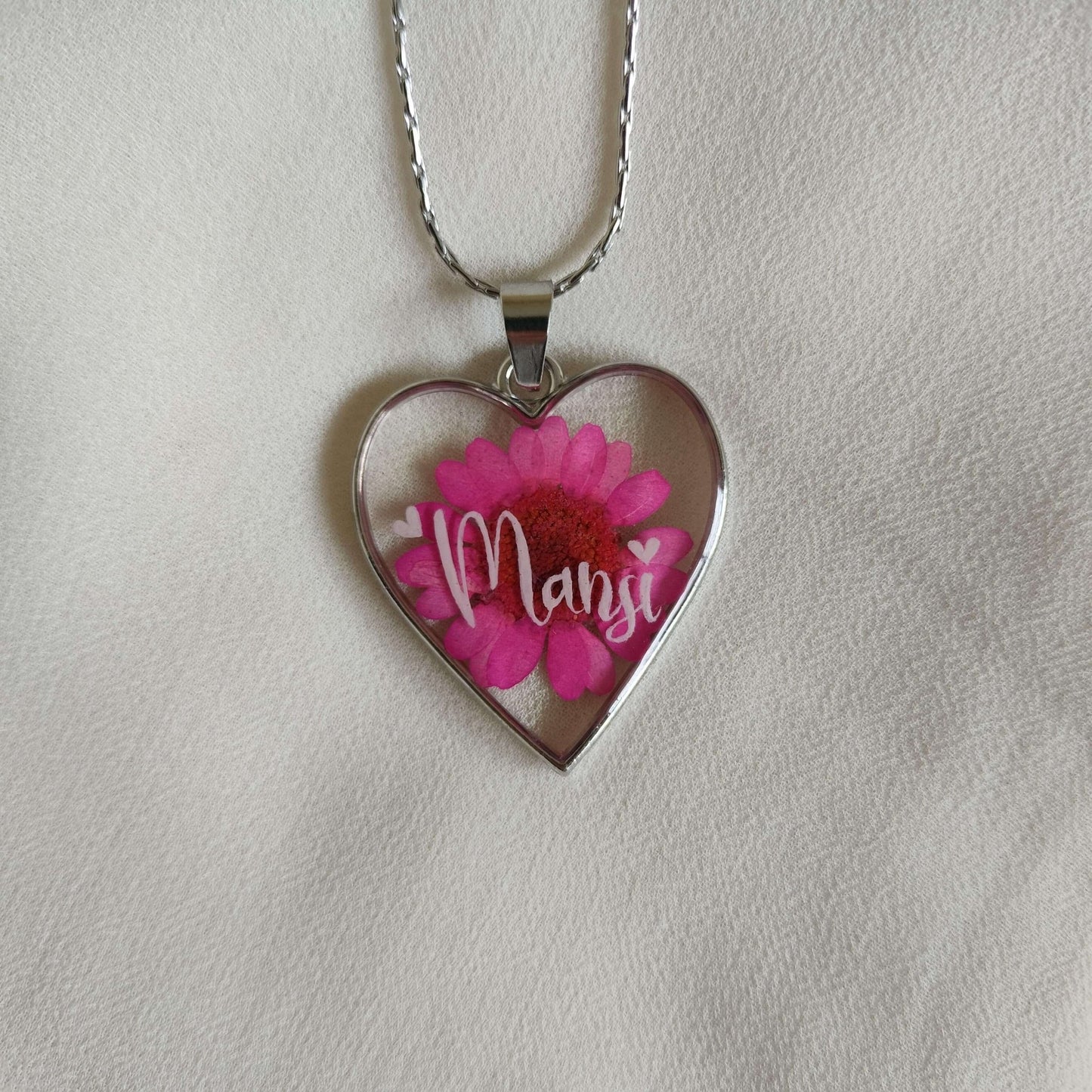 Personalized Handwritten Name Floral Heart Pendant Anti-Tarnish - Customisable