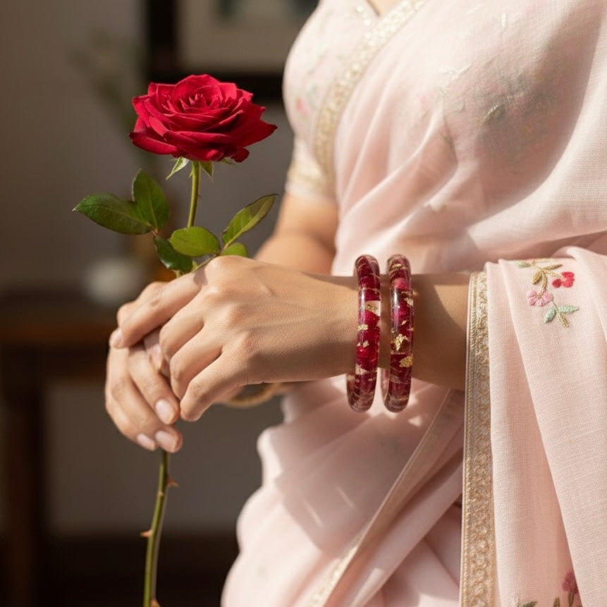 Handmade Real Rose Bangles – Customisable Pair of 2 | Unique Gift for Women