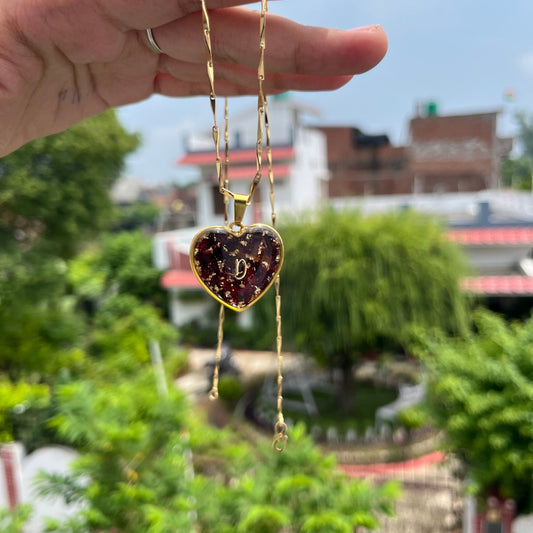 Intial Name Rose Heart Shape Minimal Pendant - Customisable