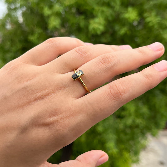Real flower Anti-tarnish Rectangular Adjustable Ring - Customizable