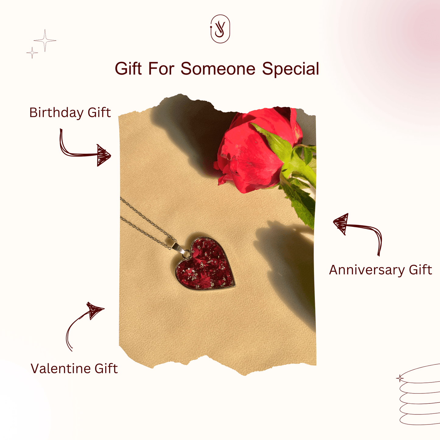 Rose Heart Shape Anti Tarnish Necklace- Customisable Gift For Her