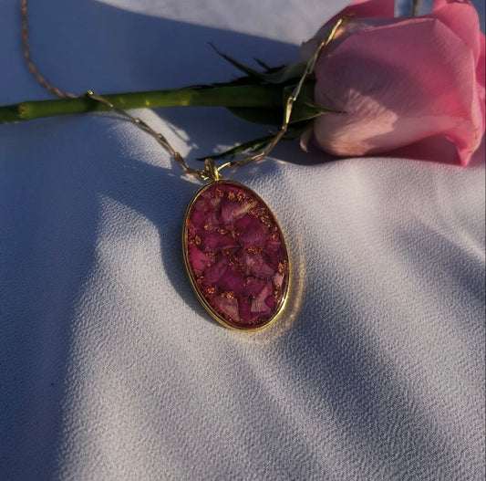 Real Pink Flower Resin Anti-Tarnish Necklace | Handmade Geometric Jewelr