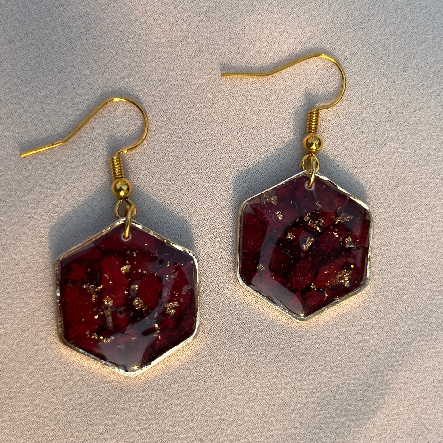 Real Rose Hexagon Resin Earrings – Handmade Floral Jewelry | Jeveleir