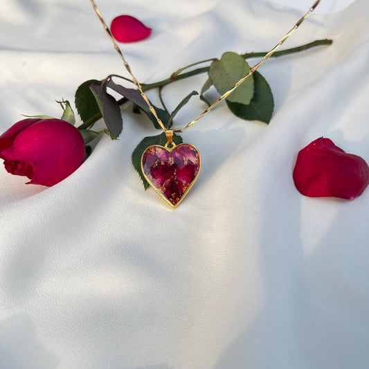 Real Rose Heart Pendant – Handmade, Anti-Tarnish Gift for Her
