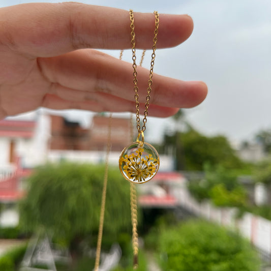 Minimalist Yellow Real Flower Anti-Tarnish Pendant- Customizable Gift for Her