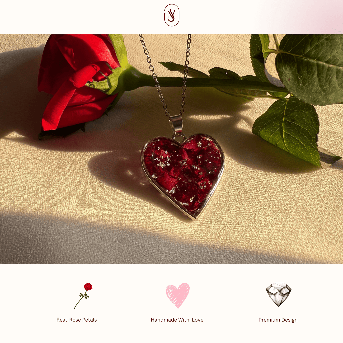 Rose Heart Shape Anti Tarnish Necklace- Customisable Gift For Her