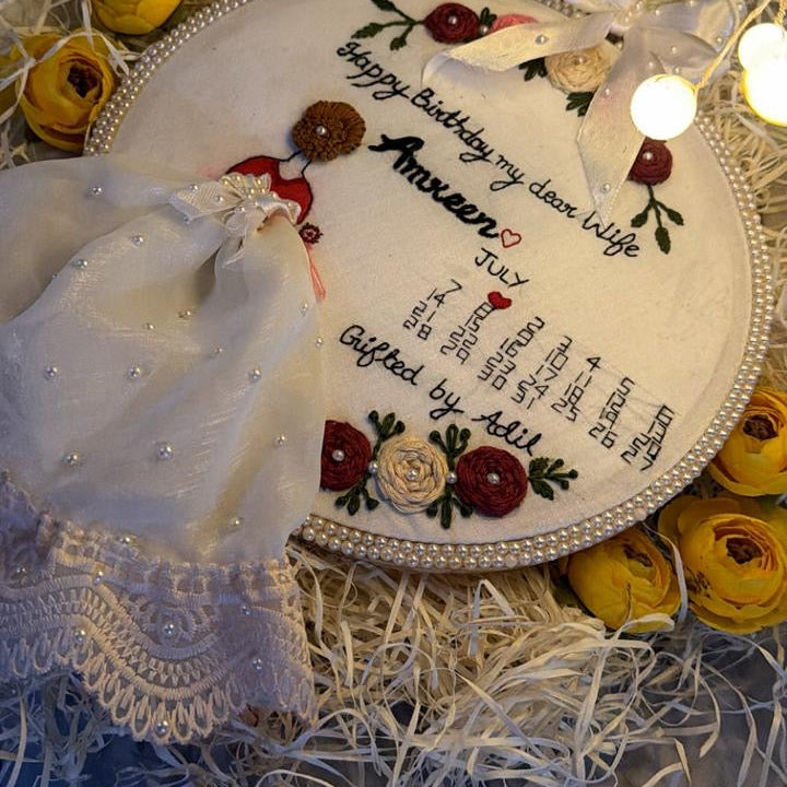 Customized Embroidery Hoop Art | Personalized Birthday & Anniversary Gift | Handmade Embroidered Name & Date Frame