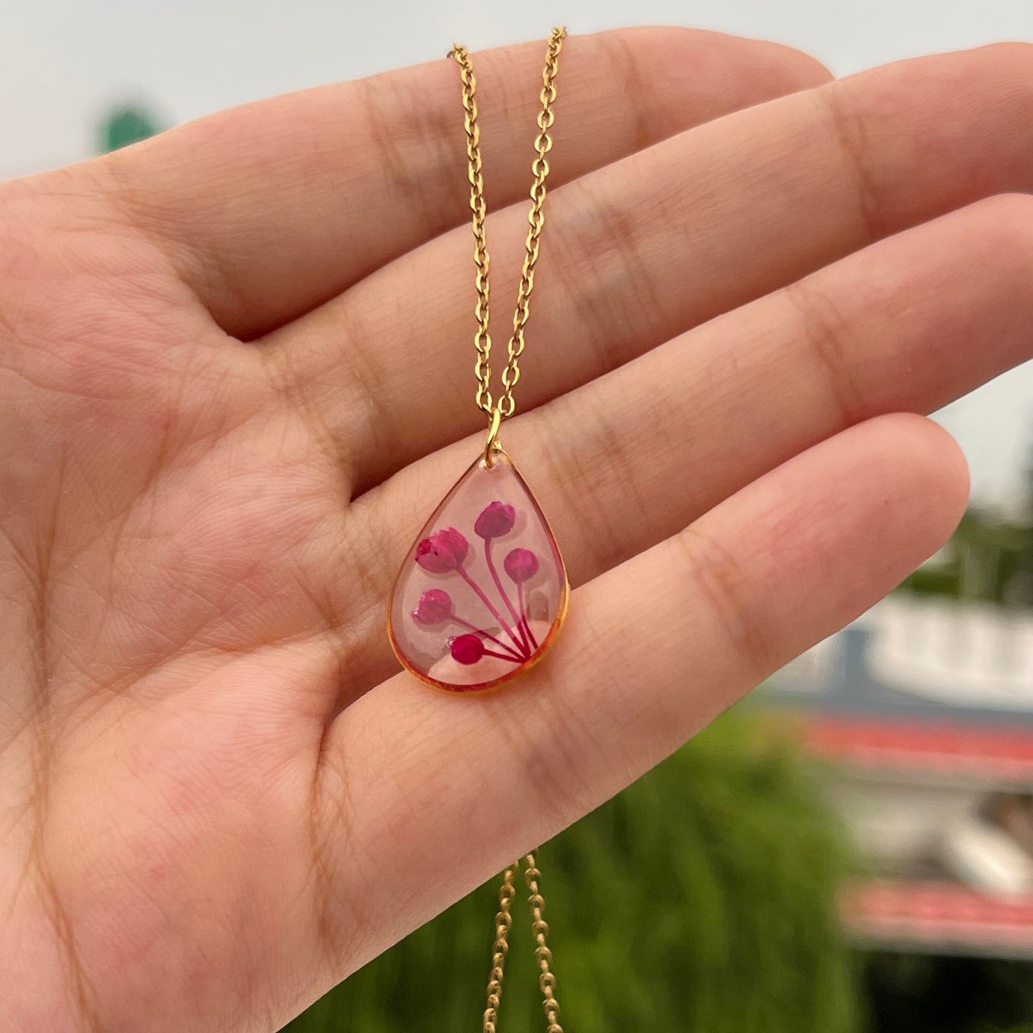 Tear Drop Minimalist Real Flower Anti-Tarnish Pendant- Customizable Gift for Her