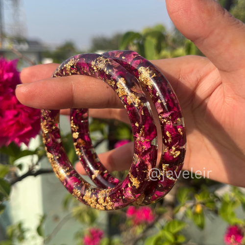 Handmade Real Flowers Bangles – Customisable Pair of 2 | Unique Gift for Women