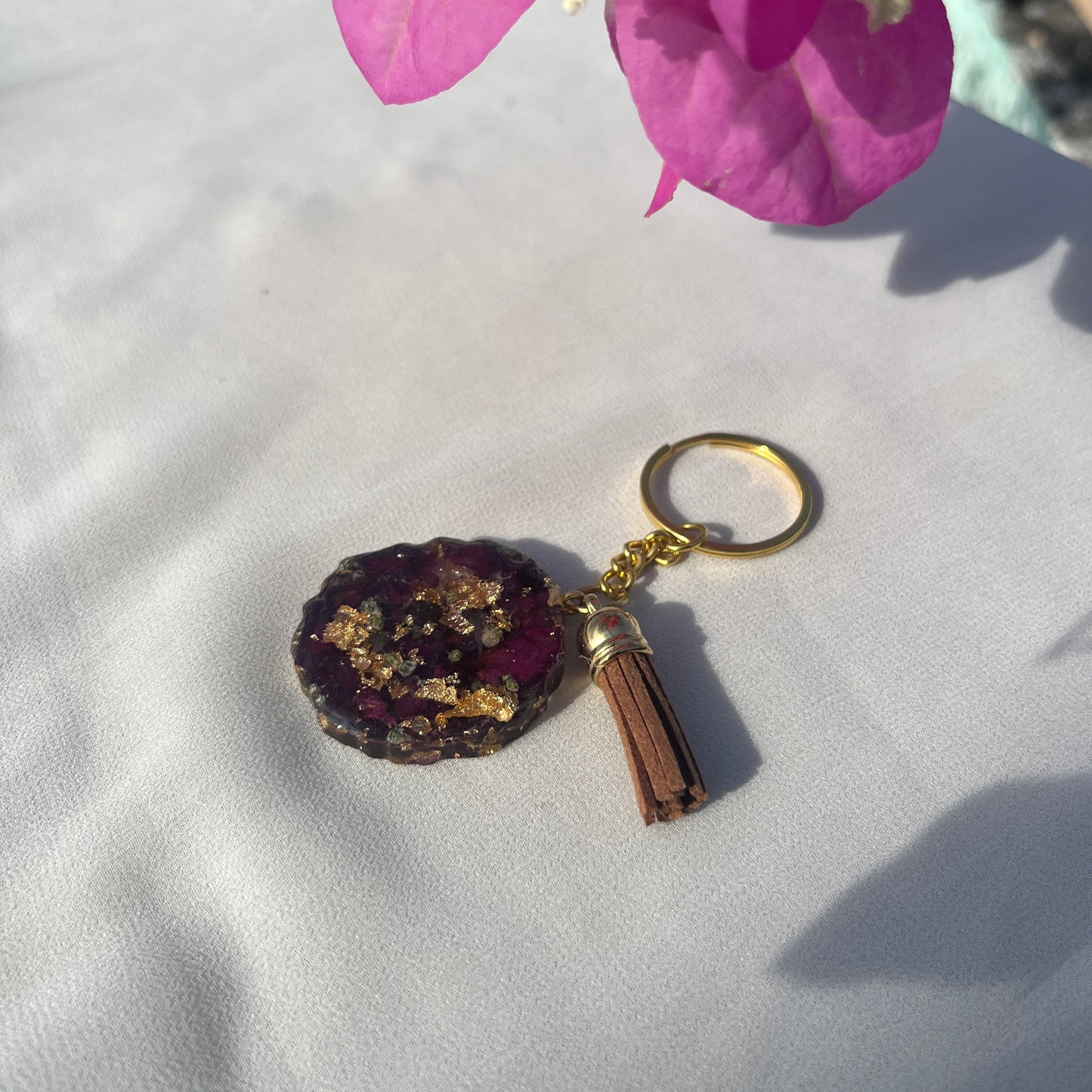 Real Rose round keychain