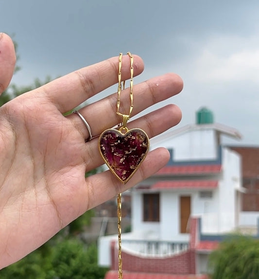 Real Rose Heart Pendant – Handmade, Anti-Tarnish Gift for Her