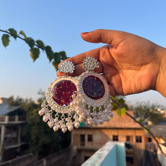 Chand Baliyan Rose Jhumka – Handmade Real Flower Resin Earrings | Valentine Gift for Her