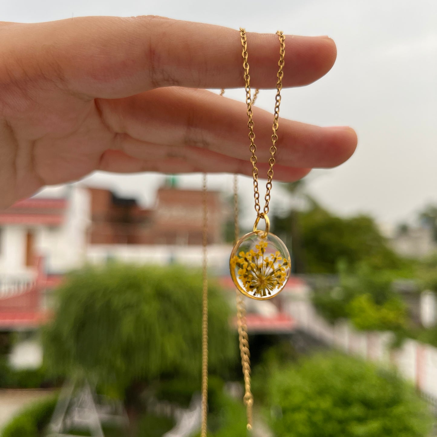 Minimalist Yellow Real Flower Anti-Tarnish Pendant- Customizable Gift for Her