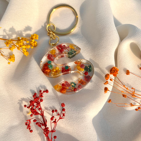 Multi Flower Initial Name Key Chain - Customise Gift For Her