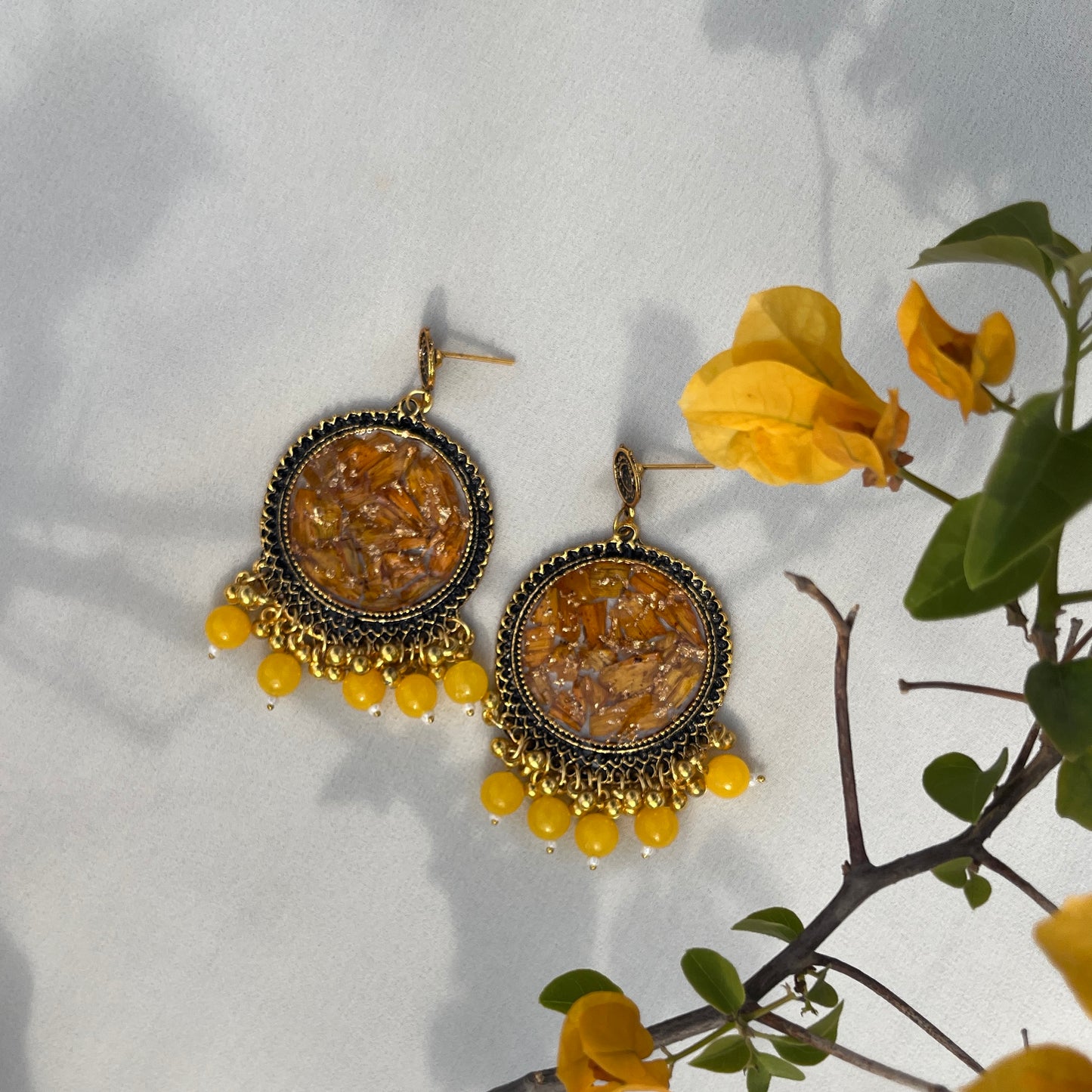 Sunflower Yellow Jhumka Earrings with Pearls | Handmade Floral Jewelry – Jeveleir