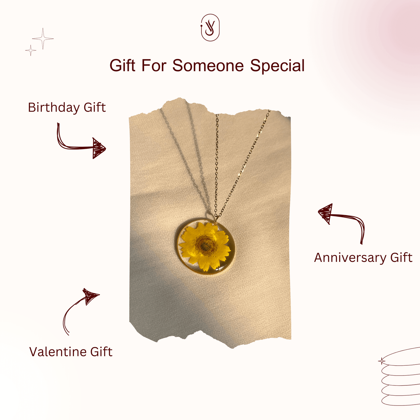 Real Yellow Daisy Necklace Handmade Resin Pendant | Anti-Tarnish Chain