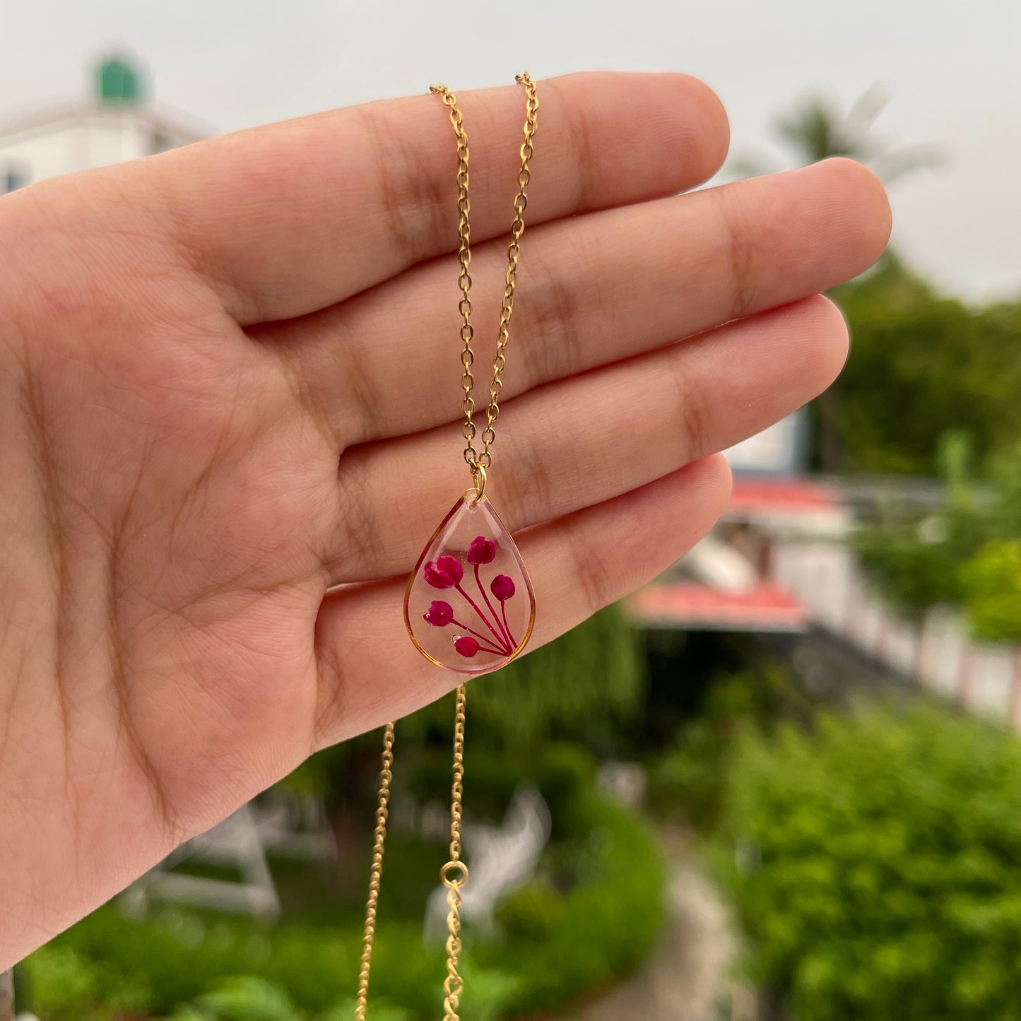 Tear Drop Minimalist Real Flower Anti-Tarnish Pendant- Customizable Gift for Her