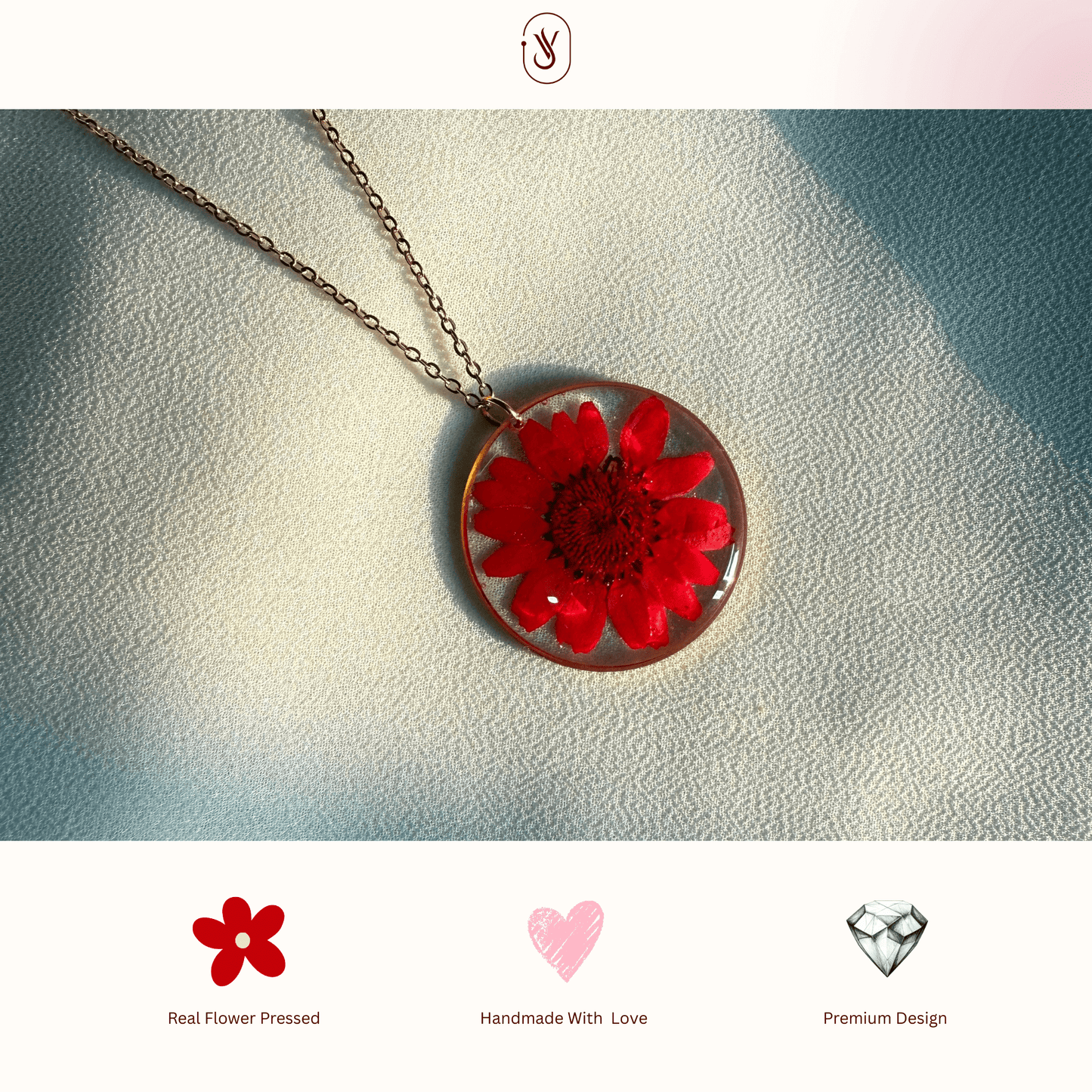 Real Red Daisy Necklace – Handmade Resin Pendant | Anti-Tarnish Chain