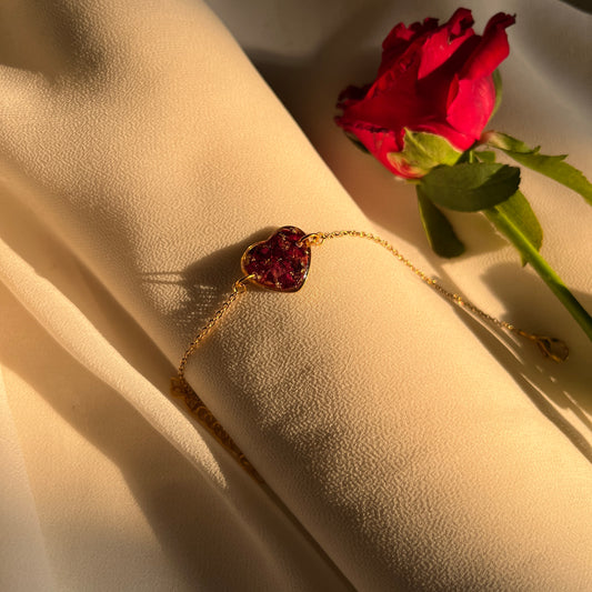 Real Rose Heart Anti-Tarnish Bracelet - Customizable