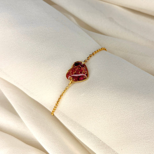 Real Rose Heart Anti-Tarnish Bracelet - Customizable